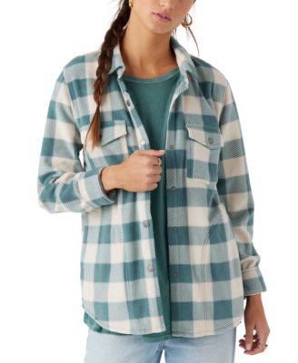 Juniors' Zuma Button-Front Plaid Sleeve Shirt