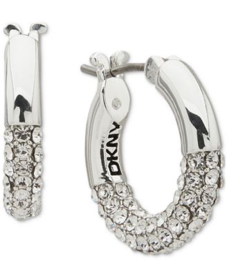 Gold-Tone Extra-Small Half-Pav&eacute; Hoop Earrings, 0.4"