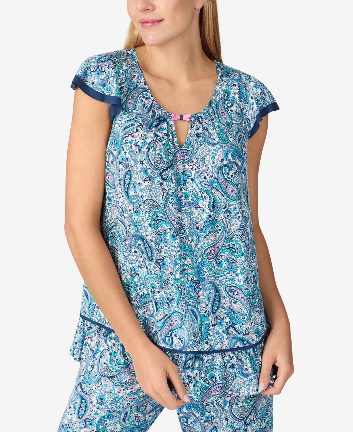 Ellen Tracy Plus Size Cropped Flutter-sleeve Pajama Set In Multi Paisley