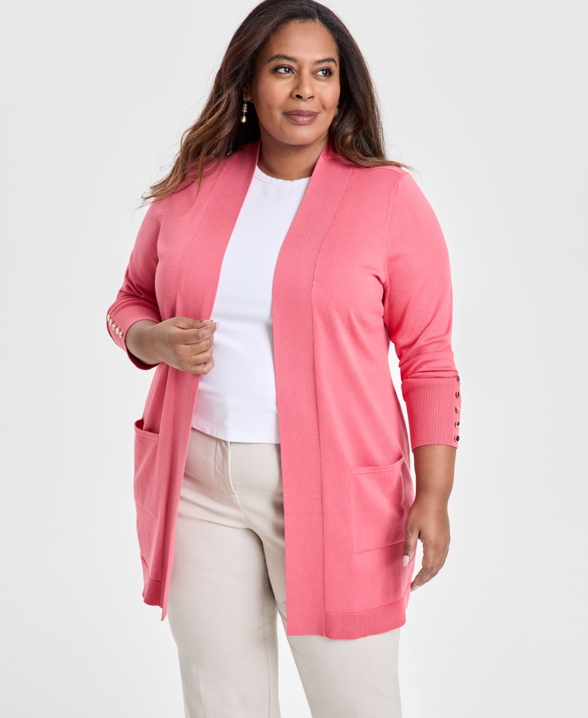 JM COLLECTION PLUS SIZE OPEN-FRONT LONG-SLEEVE CARDIGAN, EXCLUSIVELY AT MACY'S 
