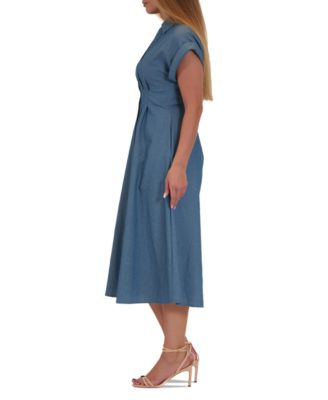Women's Button-Front Short-Sleeve Midi Dress
