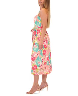 Women's Floral-Print Tie-Waist Midi Dress
