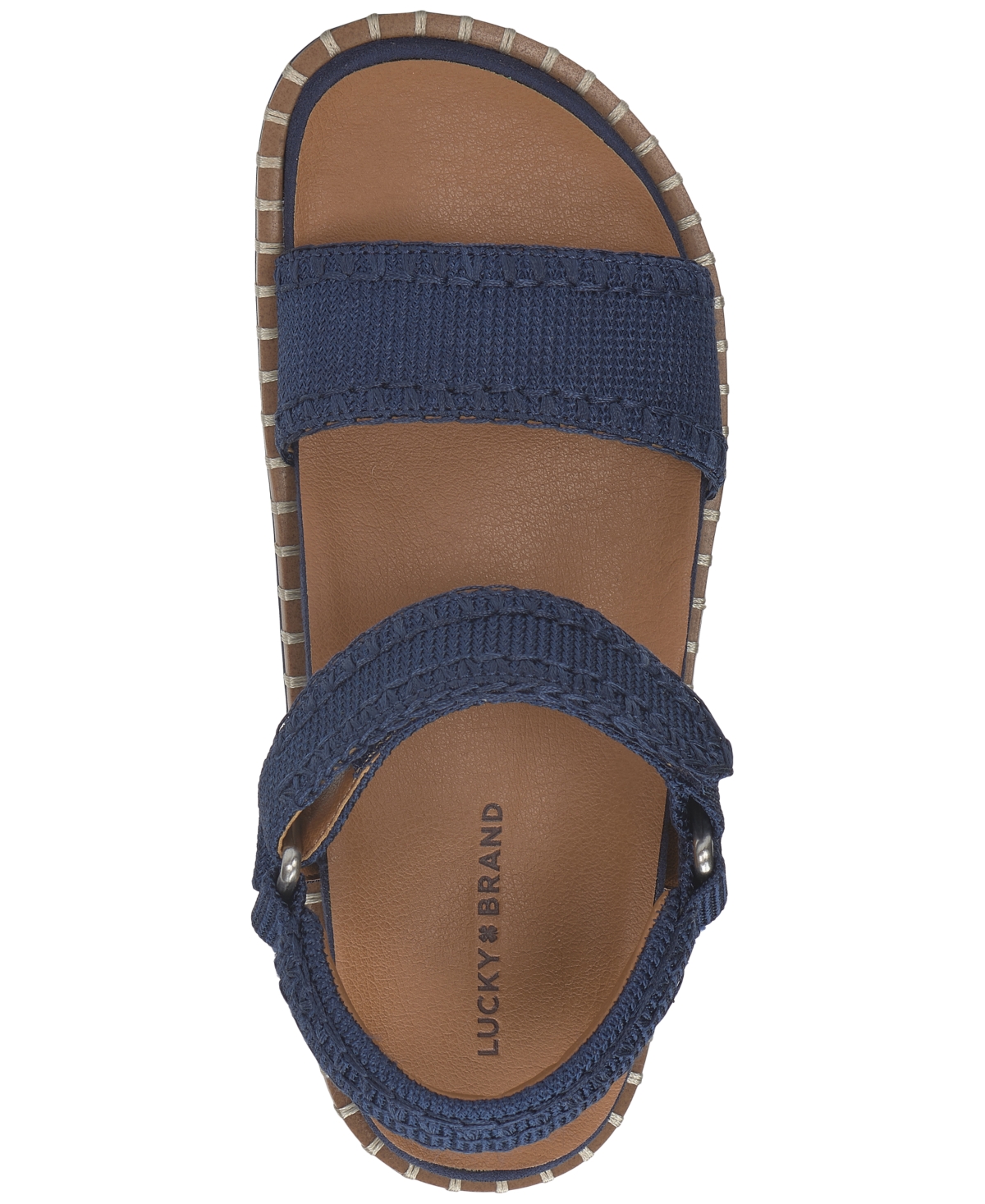Shop Lucky Brand Women's Ullaniah Whipstitch Footbed Flat Sandals In Dark Chambray Mesh
