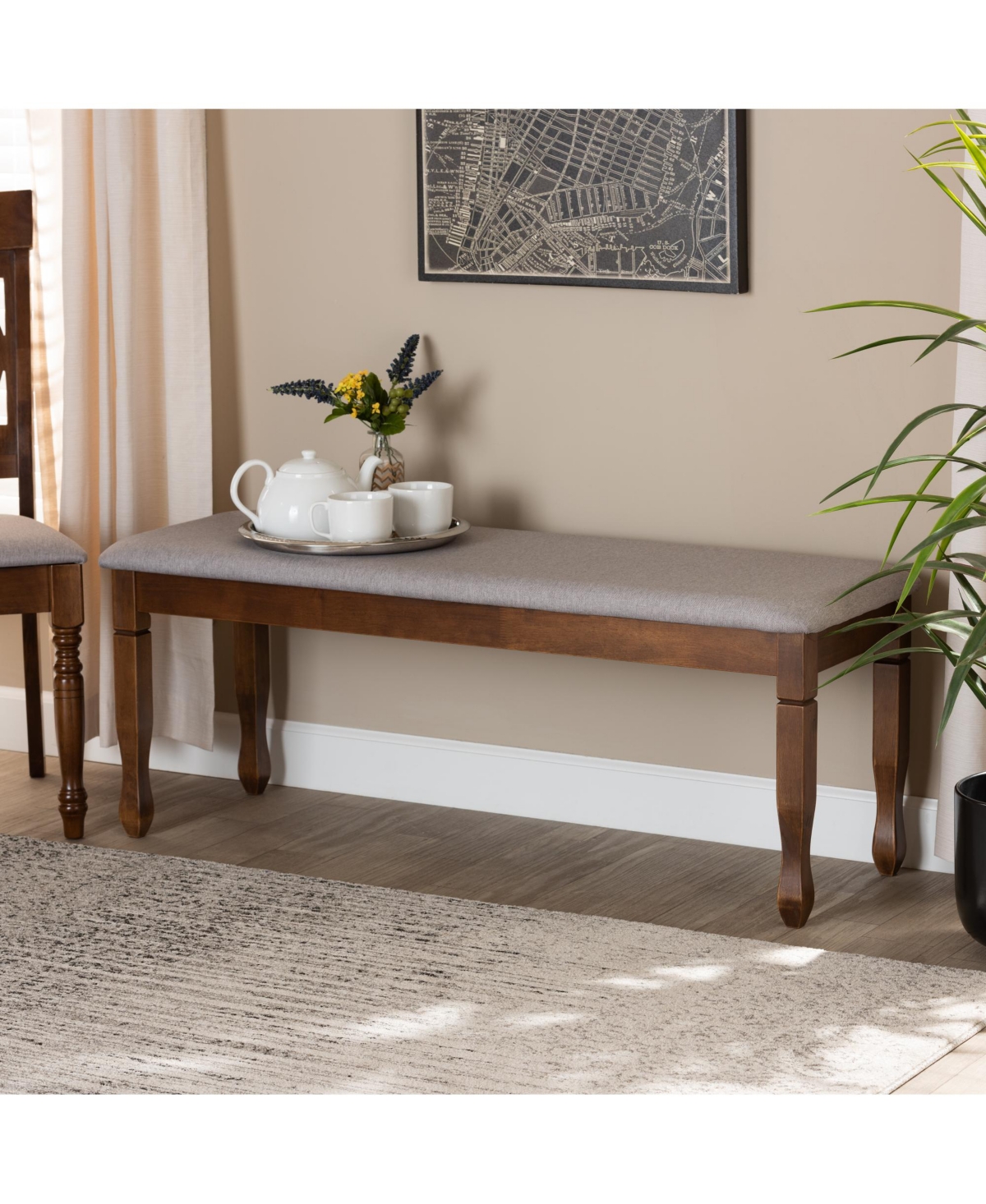 Baxton Studio Corey Modern and ContemporaryFabric Upholstered and Walnut Brown Finished Wood Dining Bench - Grey/walnut