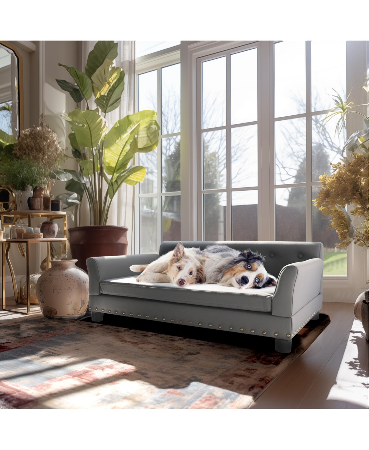 Bingopaw Luxury Dog Bed Pet Snuggle Sofa with Microfiber Leather Upholstered Sofa Bed