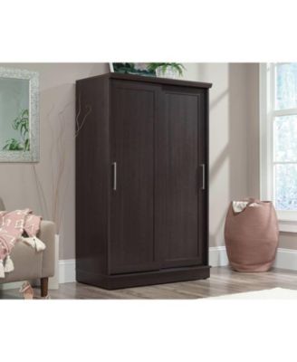 Barn Door Style Wardrobe Cabinet – Farmhouse Armoire with Garment Rod and Shelves for Stylish Bedroom Storage