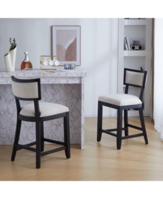 26.5" Counter Height Stools Set of 2, Upholstered with Backrest and Rubber Wood Frame-The Pop Home