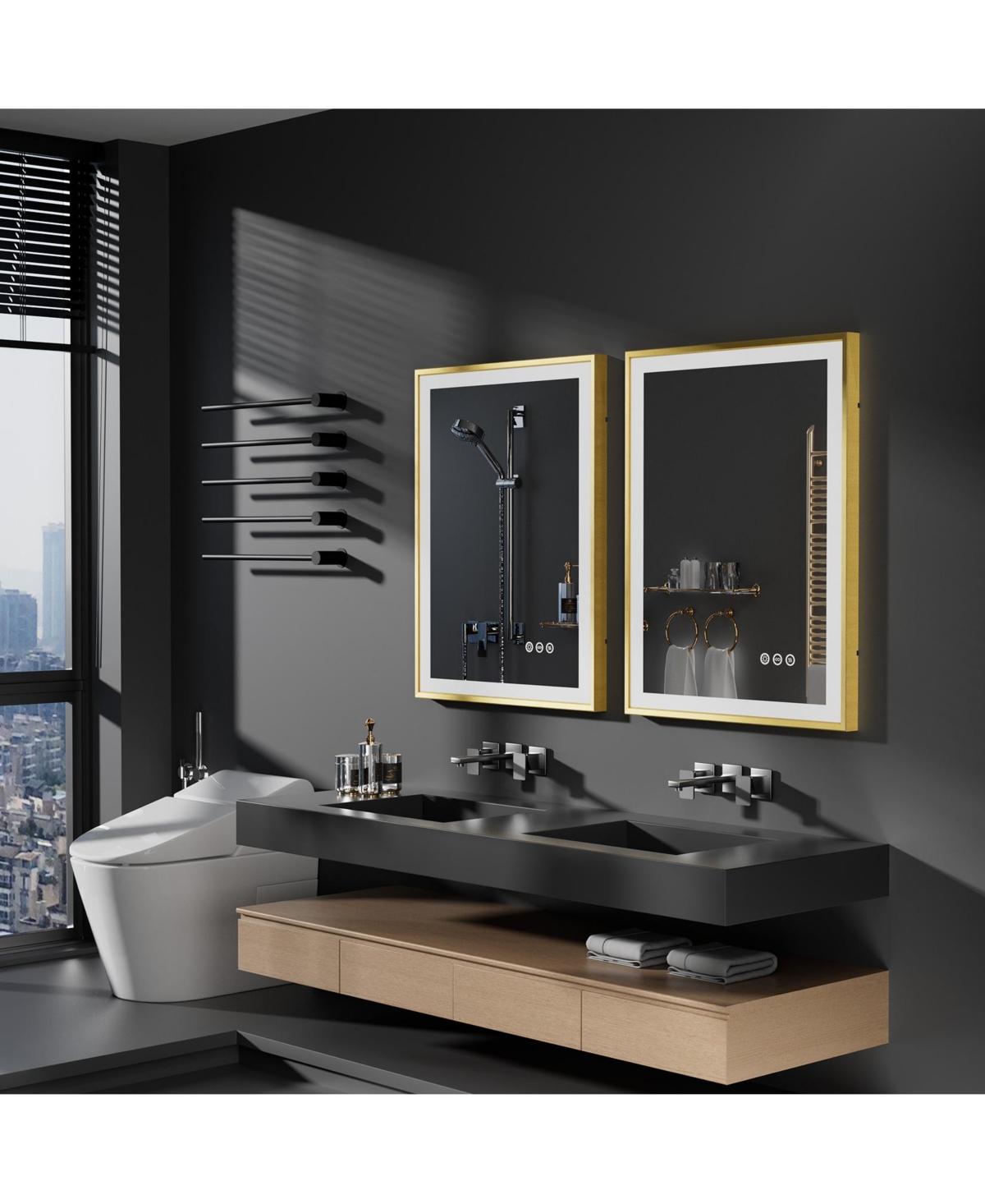 Wisfor Led Vanity Mirror withFrame Wall Mount Bathroom Mirror Frontlit Anti-Fog - Gold