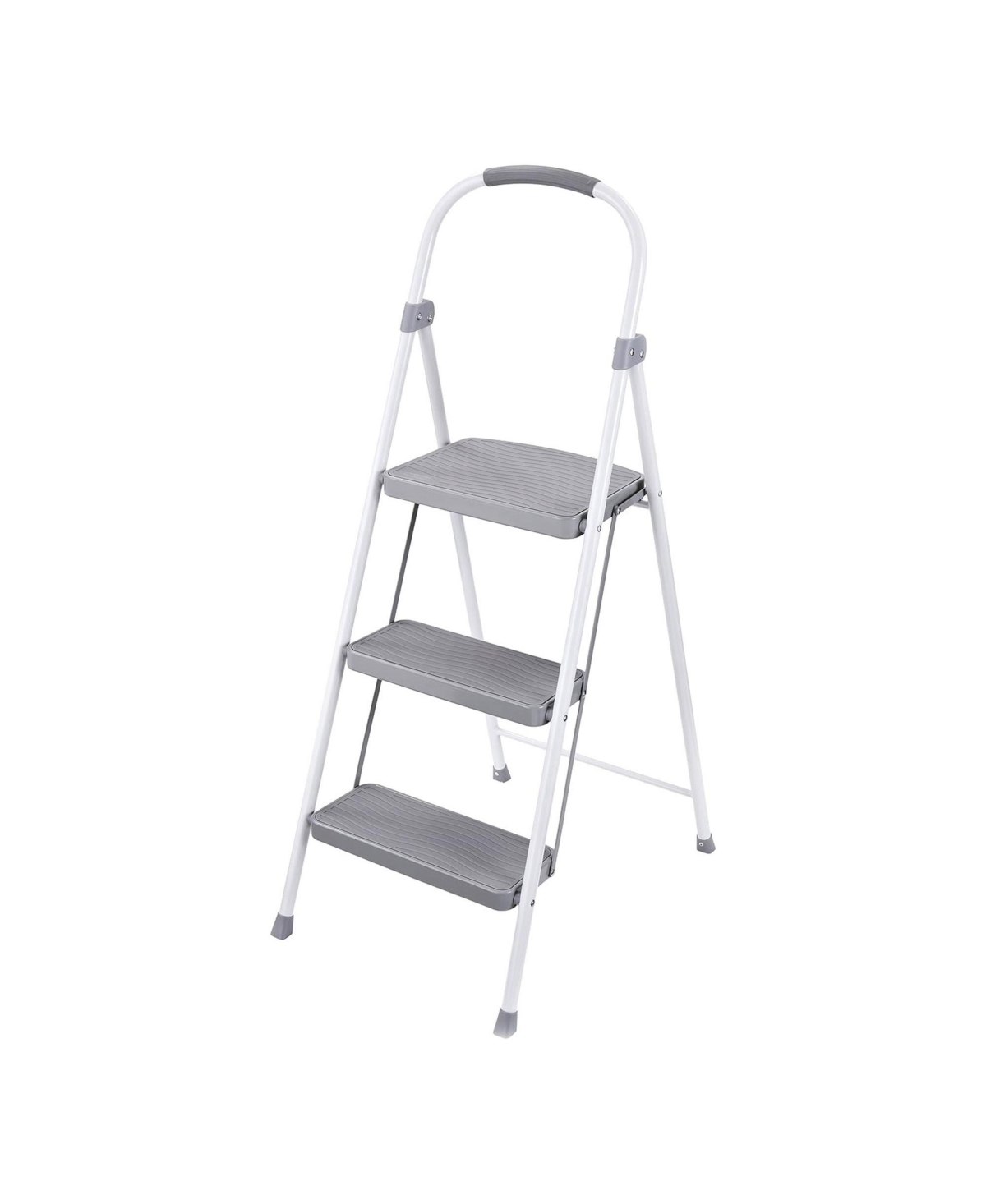 3 Step 225 Lb Capacity Folding Ladder Steel Step Stool with Hand Grip - White