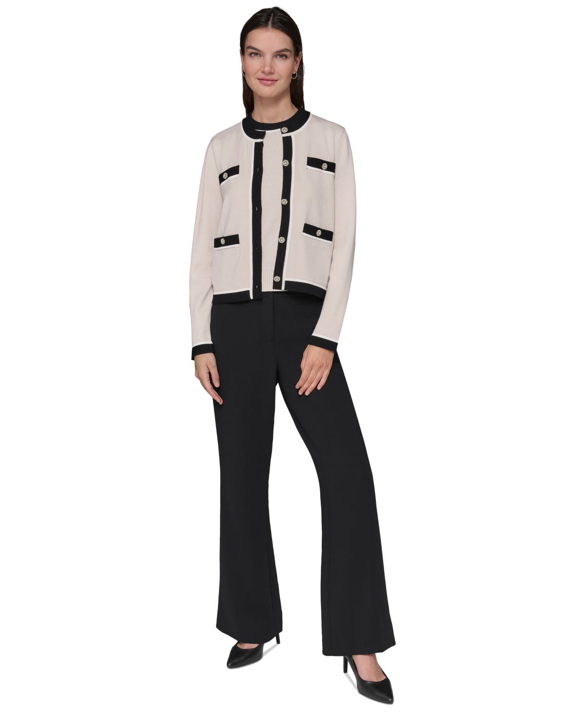 Karl Lagerfeld Paris Women's Four-Pocket Crewneck Cardigan