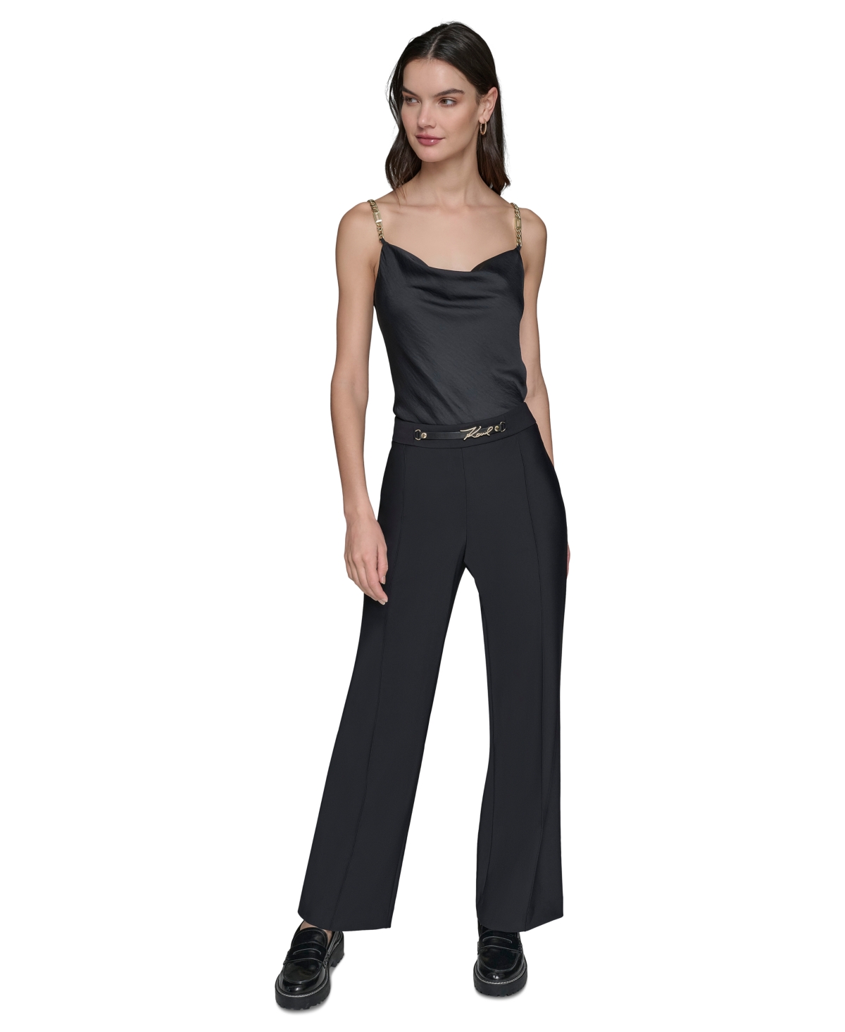 Karl Lagerfeld Women's Embellished Straight-leg Pants In Black