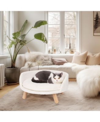 Pet Cat Dog Bed Soft Warm Plush Chair Bed Wood Legs Cushion Pad Washable