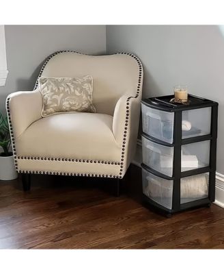 Plastic 3 Drawer Medium Home Storage Container, Clear Drawers & Black Frame