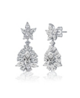 Rachel Glauber White Gold Plated Cubic Zirconia Snowflake Cluster Dangle Earrings - Silver