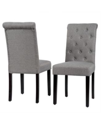 Set of 2 Linen Button Tufted Dining Chair with Wood Legs