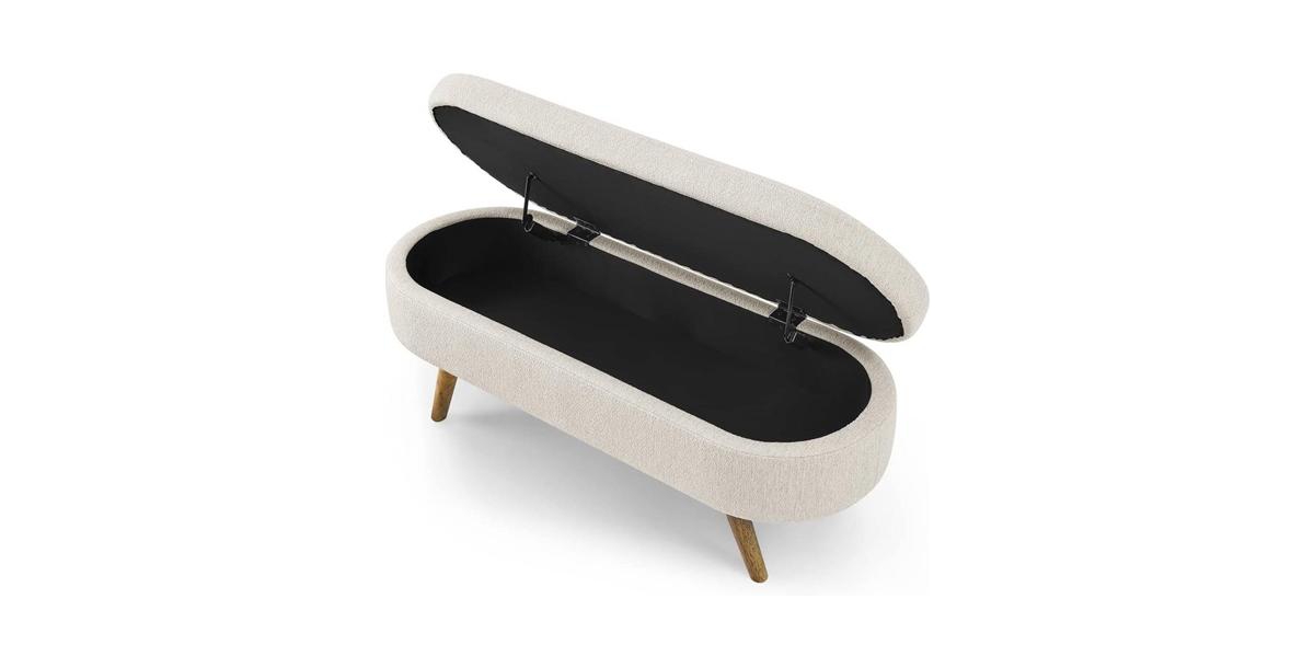 Slickblue Mid-Century Modern Boho Style Linen End of Bed Storage Bench with Wooden Legs