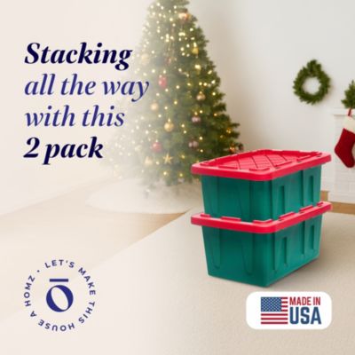 Durabilt 15 Gallon Heavy Duty Holiday Storage Tote, Green/Red (2 Pack
