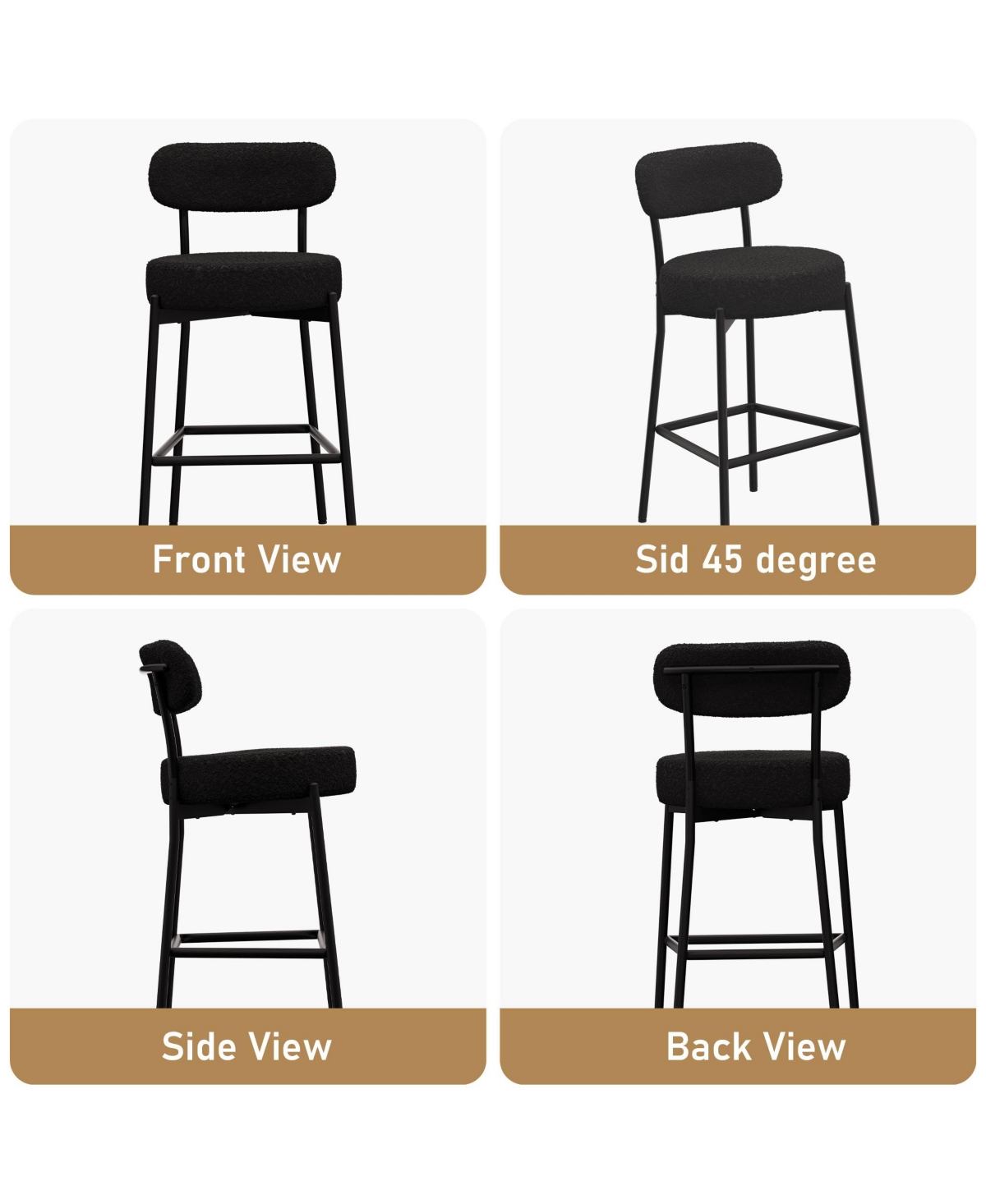 Dyhome Bar Stools Set of 2, Inches Counter Height Kitchen Bar Stools with Back, Modern Metal Tall Bar Stools for Kitchen Island
