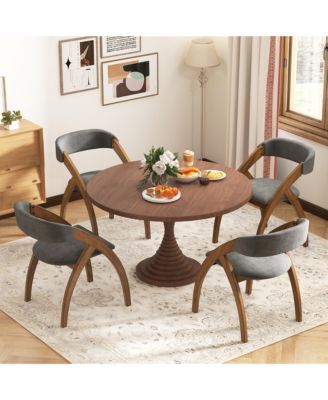 Dining Chair Set of 4 w/ Padded Cushion Curved Back Arched Rubber Wood Legs