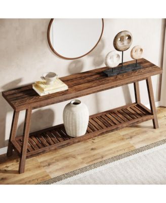 Tribsigns 63" Console Table with 2 Drawers, Farmhouse Wood Entryway Table with H-Shaped Sturdy Legs for Hallway, Living Room, Bedroom, Rustic Brown