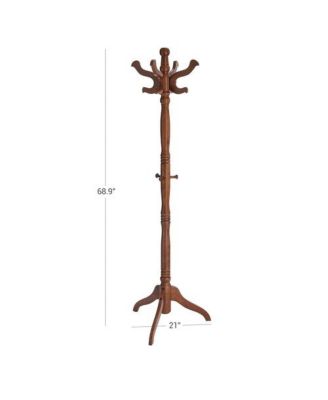 Solid Wood Coat Rack Stand – Traditional Hall Tree with Multiple Hooks for Entryway or Bedroom
