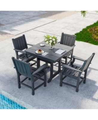 5-Piece HDPE Plastic Patio Outdoor Dining Set with Arm Chairs in Black
