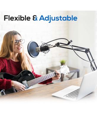 Adjustable Scissor Arm Microphone Stand with USB Cable, Shock Mount, and Desk Clamp
