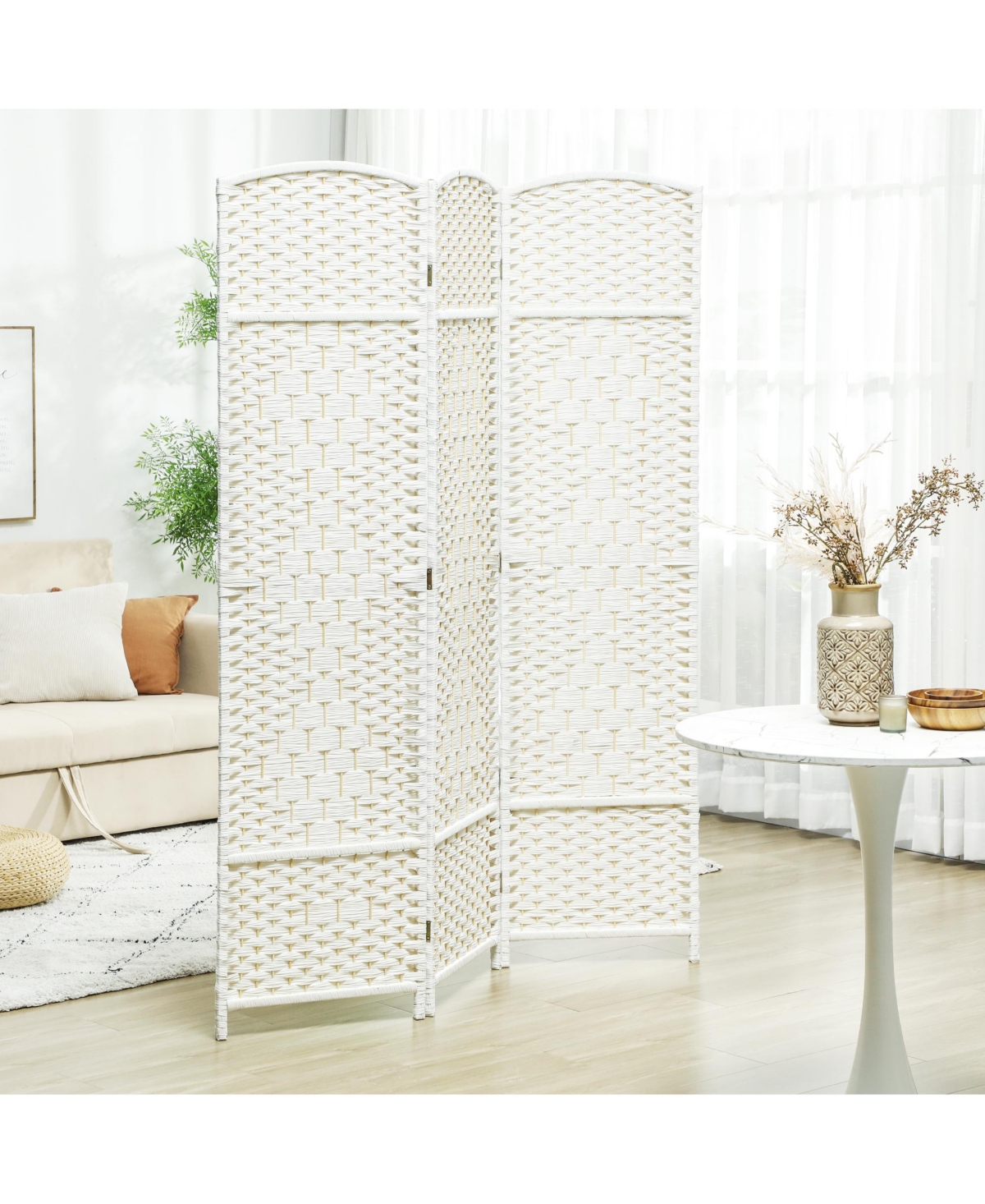 Homcom 6 Panel Room Divider Hand-Woven Freesding Partition,