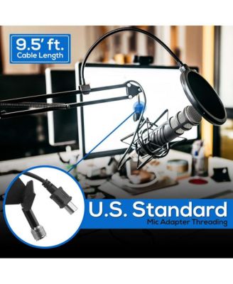 Adjustable Scissor Arm Microphone Stand with USB Cable, Shock Mount, and Desk Clamp
