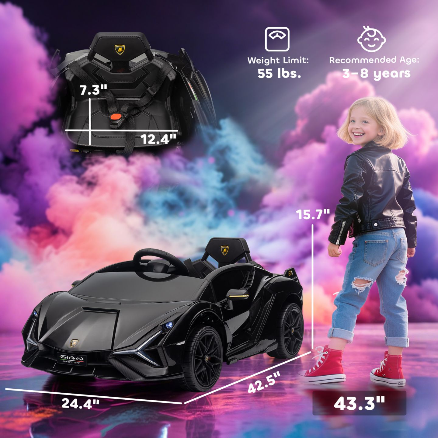 Детская игрушка Aosom 12V Lamborghini Sian Licensed Electric Car for Kids, цвет: Чёрный — фото 4