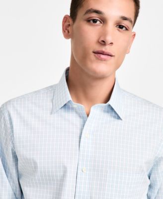 Men's Regular-Fit Non-Iron Spread Collar Gingham Pinpoint Dress Shirt