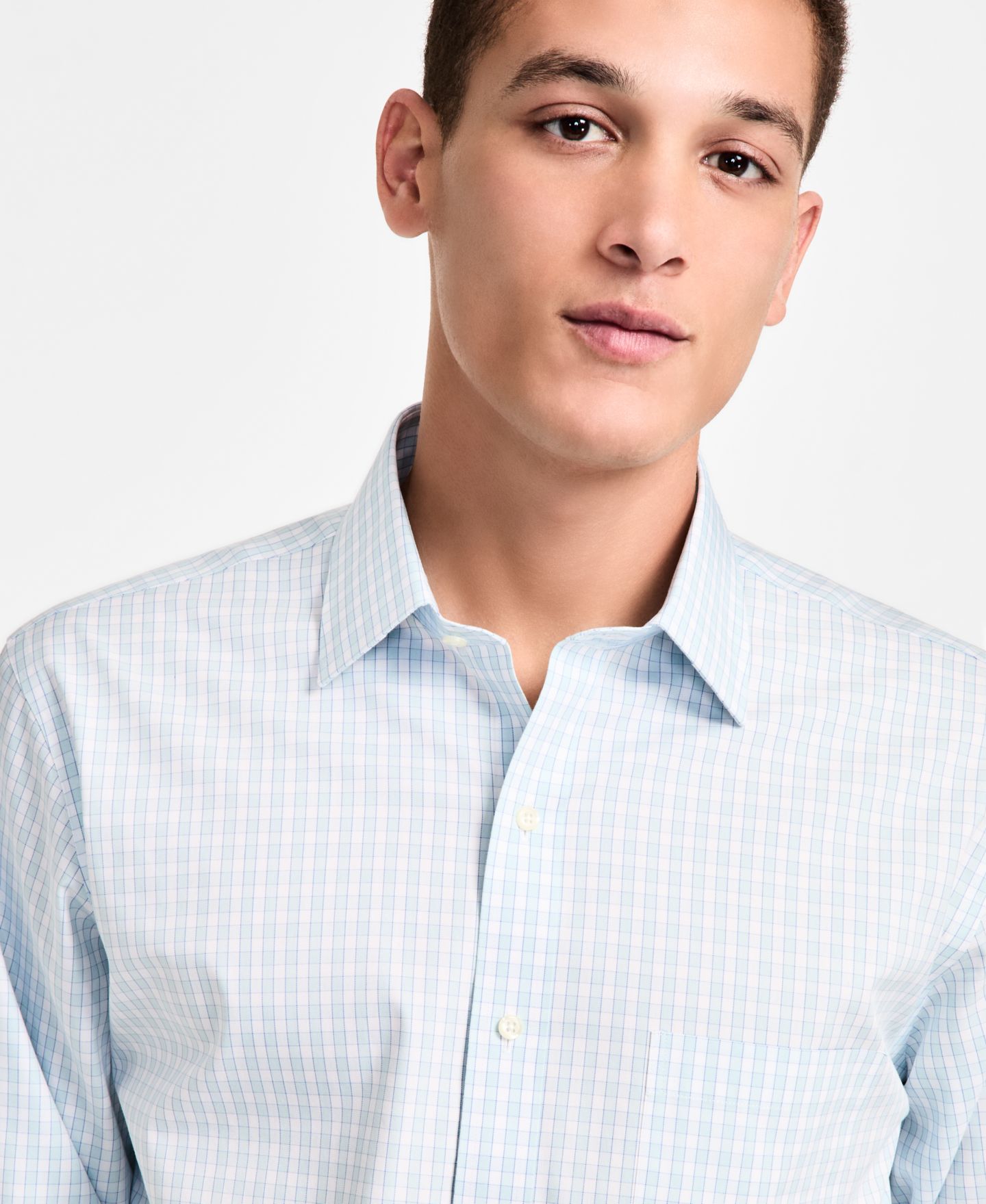 Мужская рубашка Brooks Brothers Regular-Fit Non-Iron Spread Collar Gingham Pinpoint Dress Shirt, цвет: Аквамариновый — фото 3