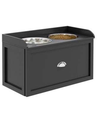 Dog Feeding Station w/ Storage Drawer, 2 Elevated Dog Bowls,