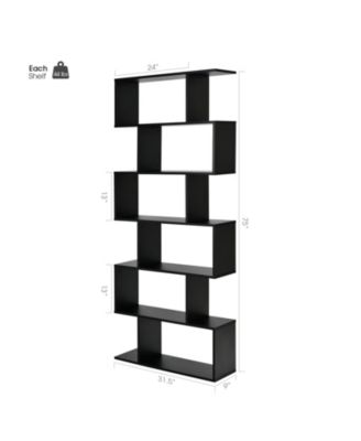 6 Tier S-Shaped Bookshelf Storage Display Bookcase Decor Z-Shelf