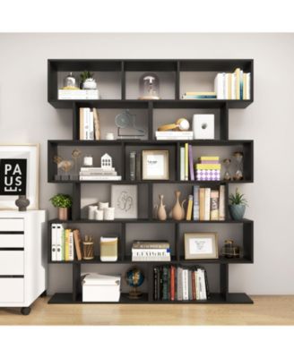 6 Tier S-Shaped Bookshelf Storage Display Bookcase Decor Z-Shelf