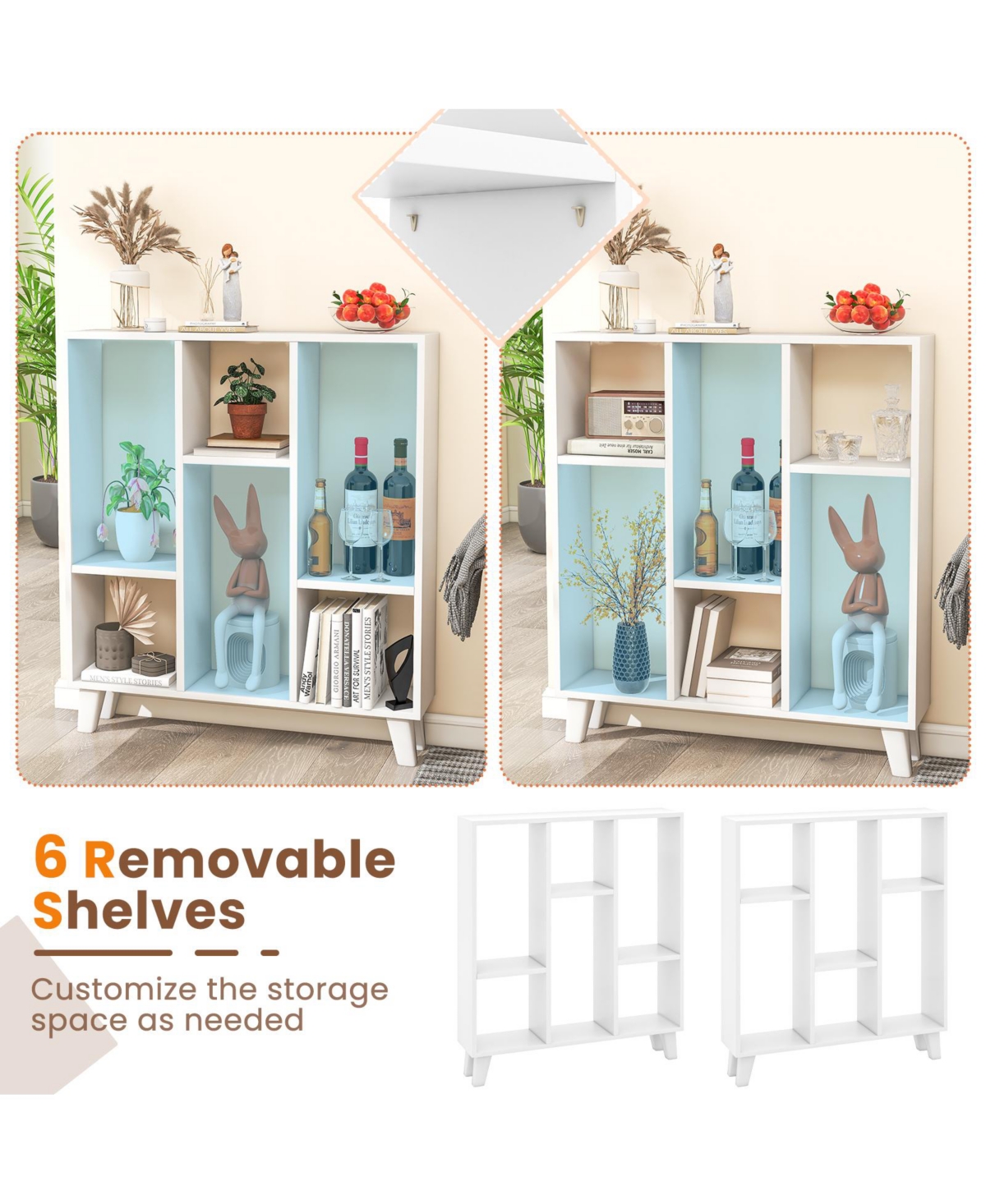 Gouun 9-Cube Bookcase with 6 Removable Shelves and Raised Support Feet