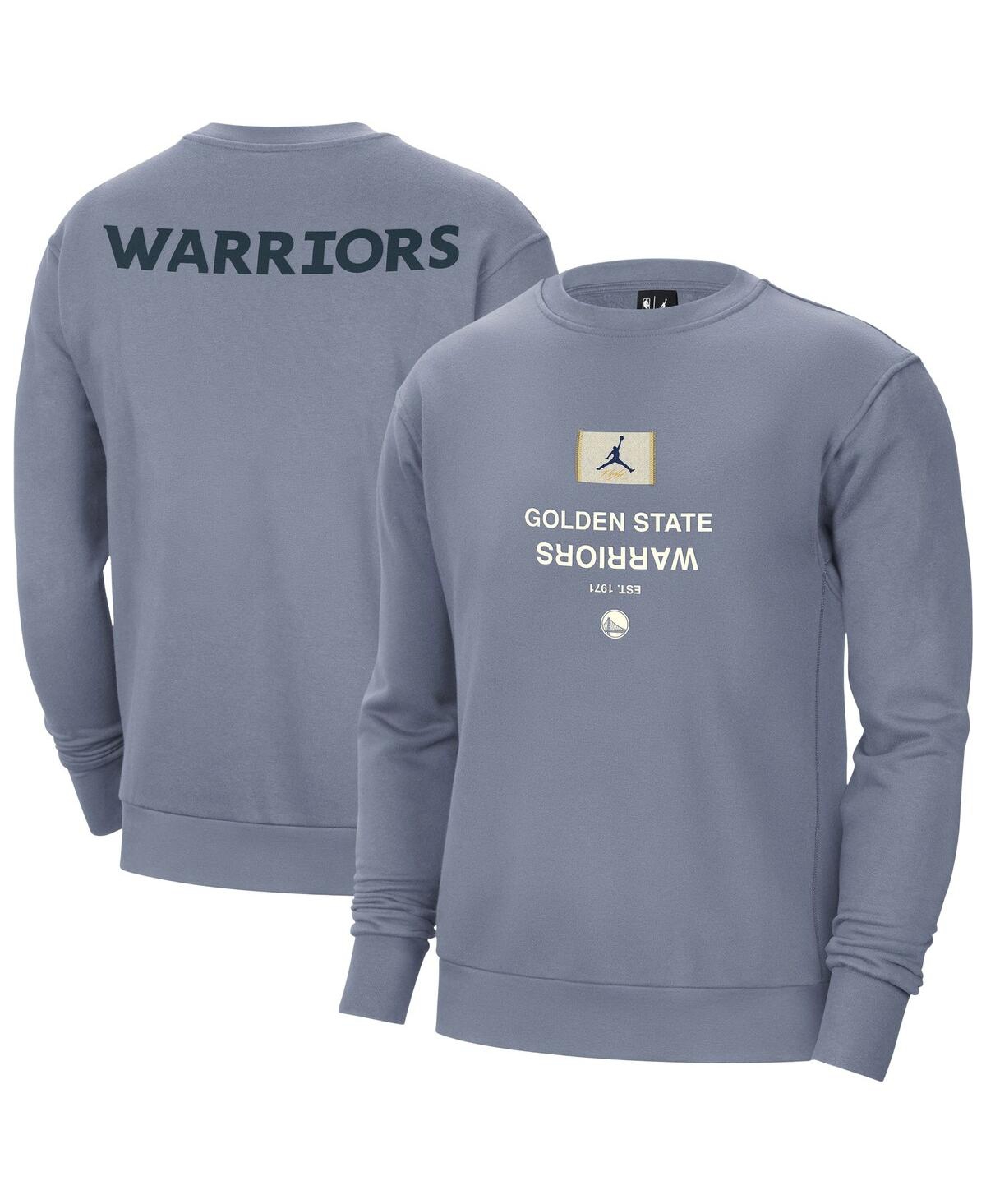 JORDAN MEN'S BLUE GOLDEN STATE WARRIORS COURTSIDE STATEMENT EDITION HEAVYWEIGHT PULLOVER SWEATSHIRT 