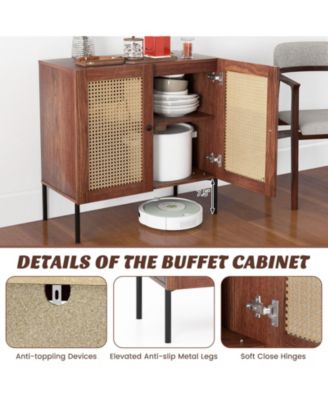 Kitchen Sideboard with 2 Rattan Doors and Adjustable Shelf