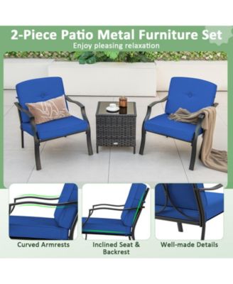 2 Pieces Patio Metal Chairs with Seat and Back Cushions for Yard