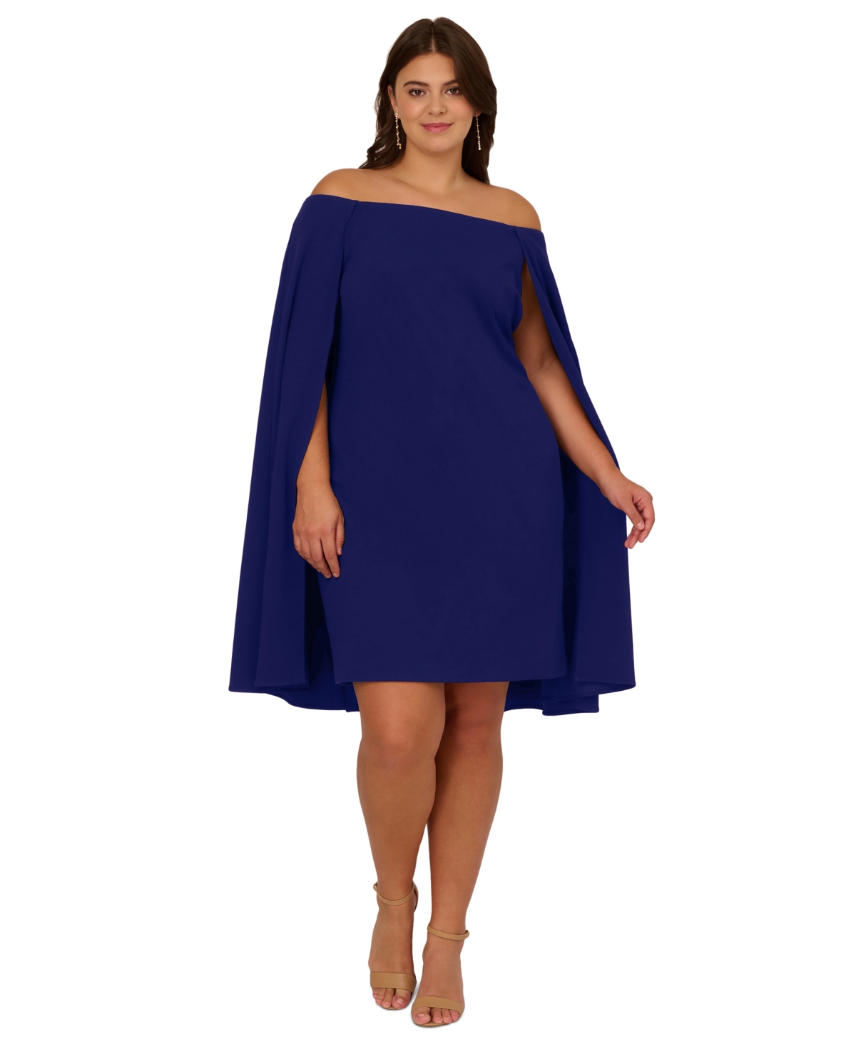 Shop Adrianna Papell Women's Plus Size Off-the-shoulder Cape Dress In Dark Blue Violet
