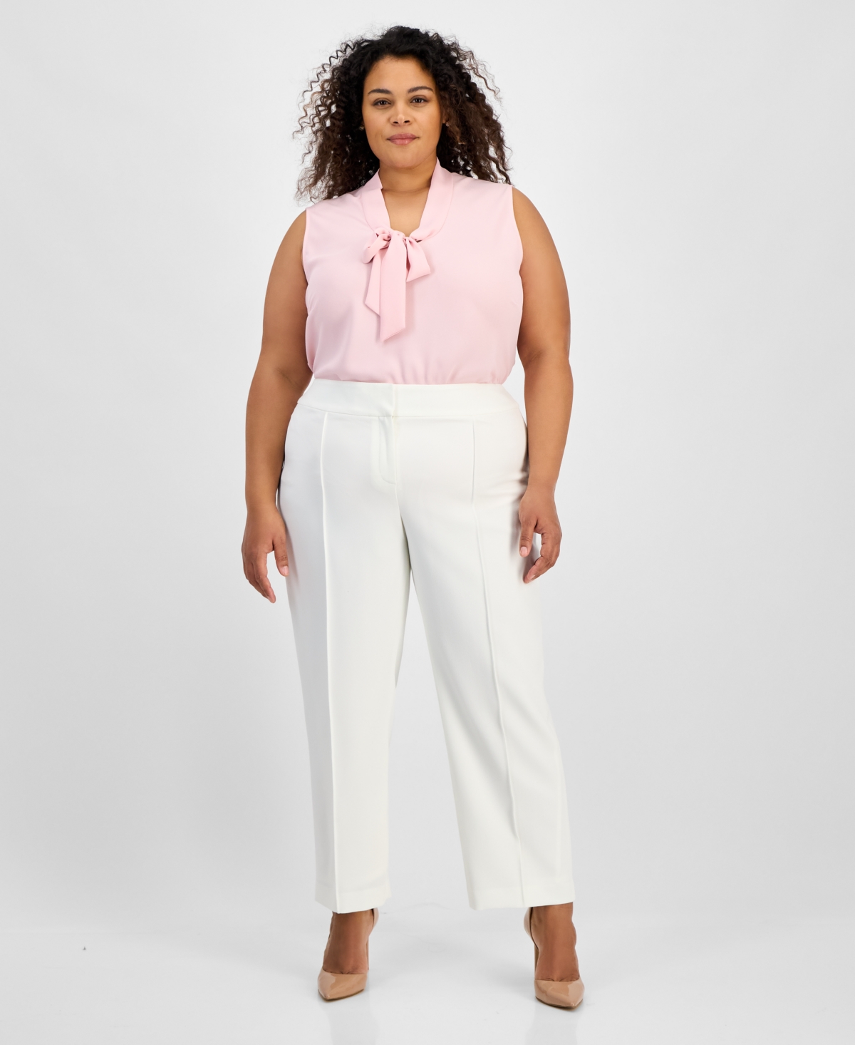 Plus Size Stretch-Crepe Straight-Fit Suit Pants - Vanilla Ice
