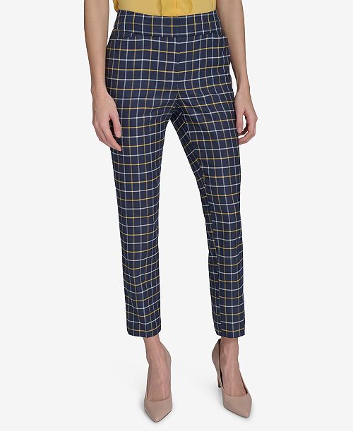 alfani Tommy Hilfiger Women's Plaid-Print Slim-Fit Ankle Pants Women's Fashion Shoes & Accessories
