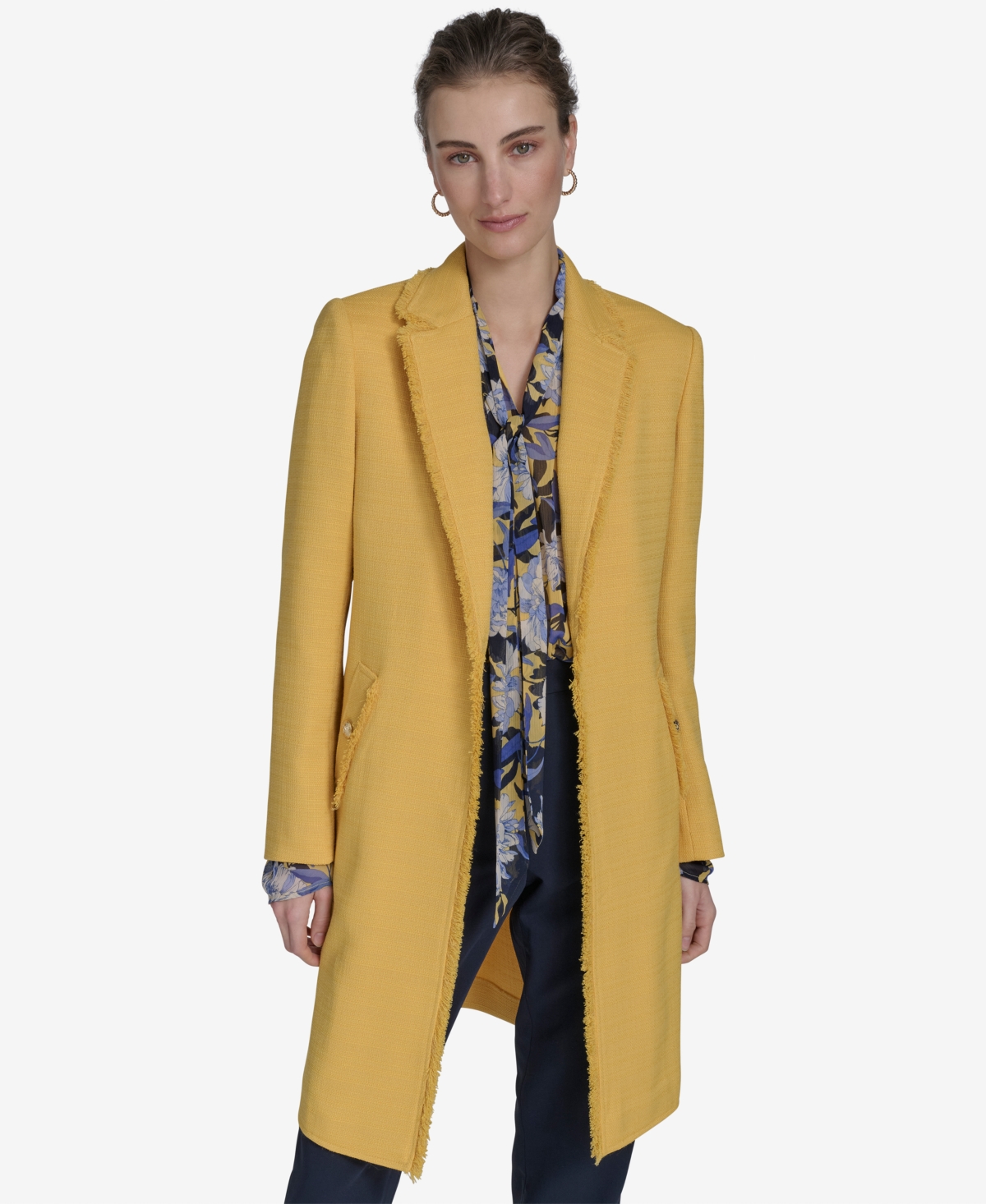 Tommy Hilfiger Women's Fringe-trimmed Open-front Topper Jacket In Deep Maize