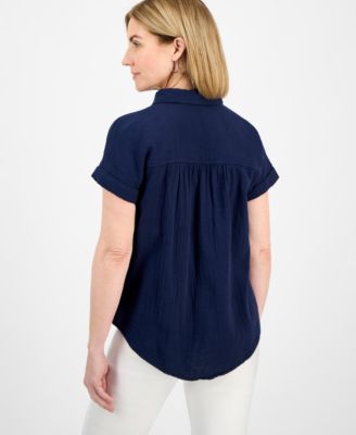 Petite Cotton Gauze Camp Shirt