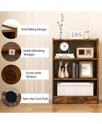 3-Tier Bookcase Open Display Rack Cabinet with Adjustable Shelves