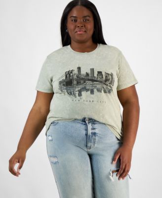 Rebellious One - Trendy Plus Size NYC Skyline Graphic T-Shirt