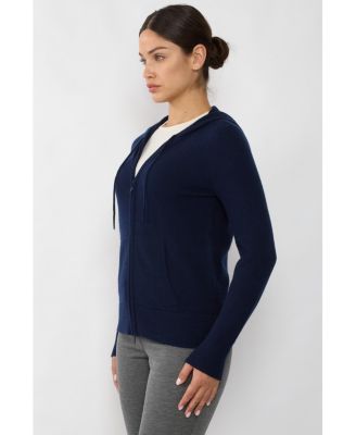 Women's 100% Pure Cashmere Long Sleeve Zip Hoodie Cardigan Sweater