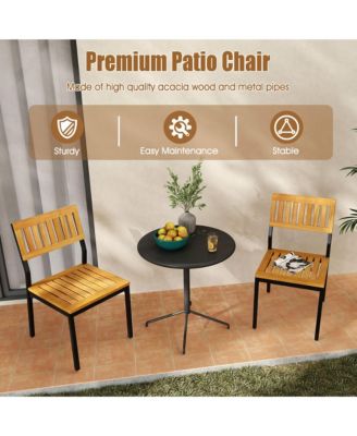 Dining Chair Set of 4 Modern Patio Chairs/Acacia Wood Backrest Slanted Seat