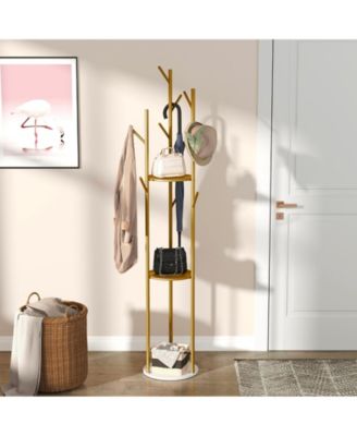 Freestanding Coat Rack: Hall Tree Clothes Hangers with Marble Base for Entryway Bedroom