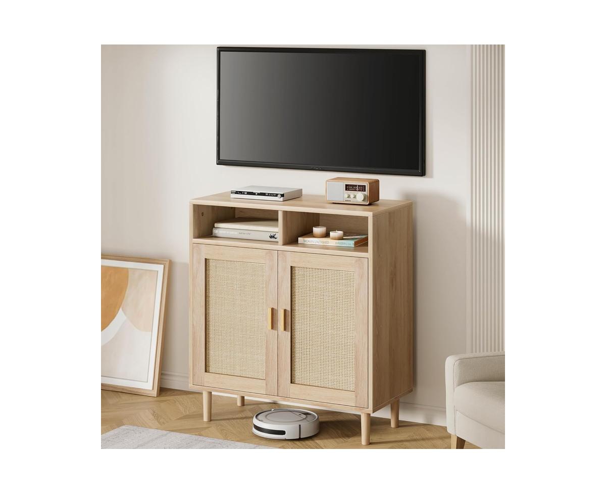 gaomon Sideboard Buffet Storage Cabinet, Rattan Kitchen Cabinet with 2 Doors/Shelf, Accent Modern Dining Living Room Entry Hallway Coffee Bar Furnitur